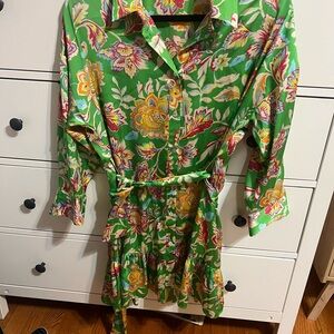 Zara Floral Green Button-Up Dress. WORN ONCE